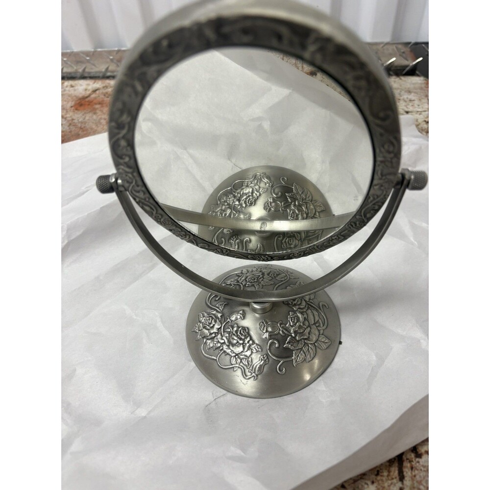 Floral Pewter Antique Ornate Standing Two Sided Swing Mirror